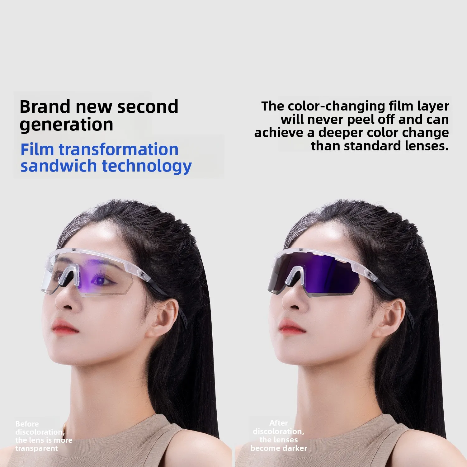 KAPVOE Color-Changing Cycling Glasses Carbon Fiber Sports Running Outdoor Mountaineering UV Protection Eyewear
