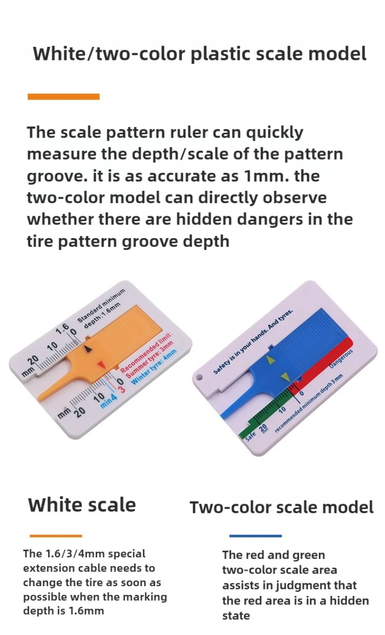 0-20mm Auto Car Wheel Tread Depthometer Depth Indicator Ruler Plastic Tread Gauge Tire Tread Depth Meter Tire Wheel Measure Tool