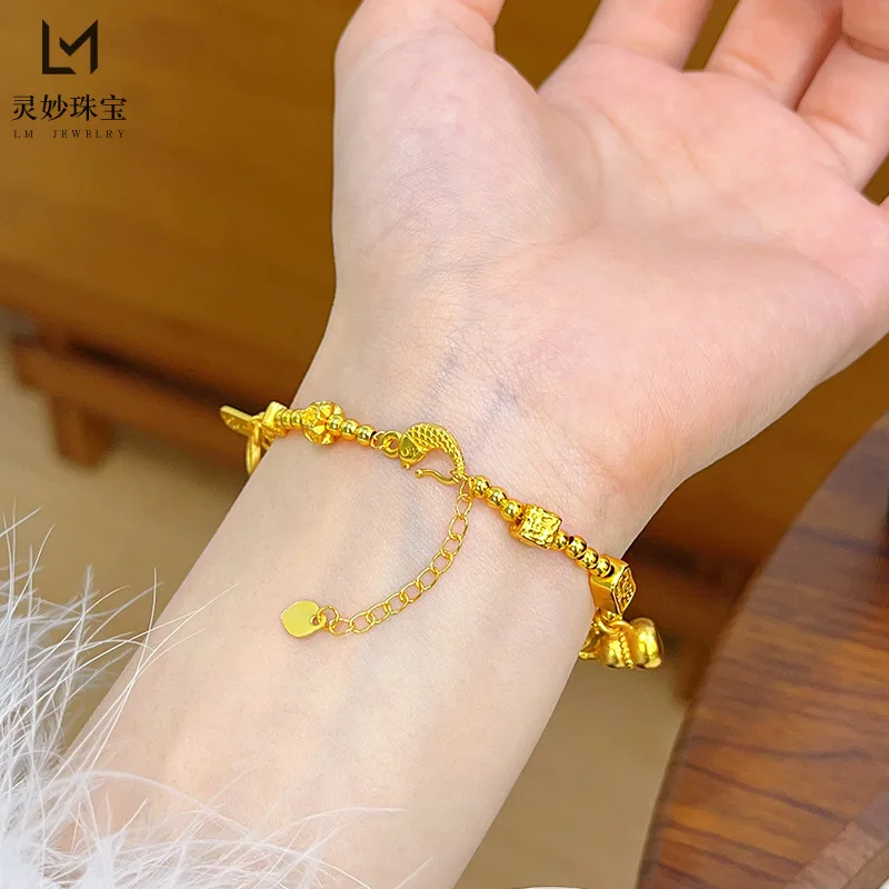 

24K Gold AU999 Hammered Gourd Bracelet Women - Premium gold, auspicious gourd, fits daily & work scenes