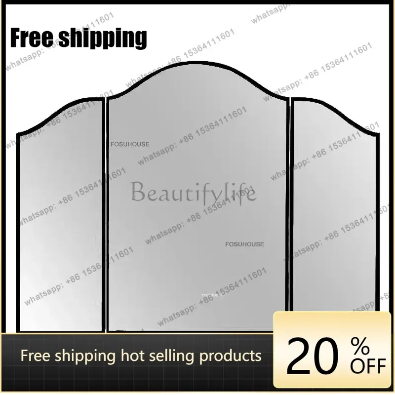 European Three Fold Bath Mirrors Designer Home Vanity Mirror Bedroom Dressing Mirror Wall Mounted Folding Mirror with Led Light