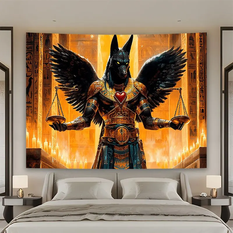 Luxury Egyptian Mythology Tapestry Wall Decor Art Hanging Large Scale Justice Winged Creature 150x300cm Fantasy Tapestry