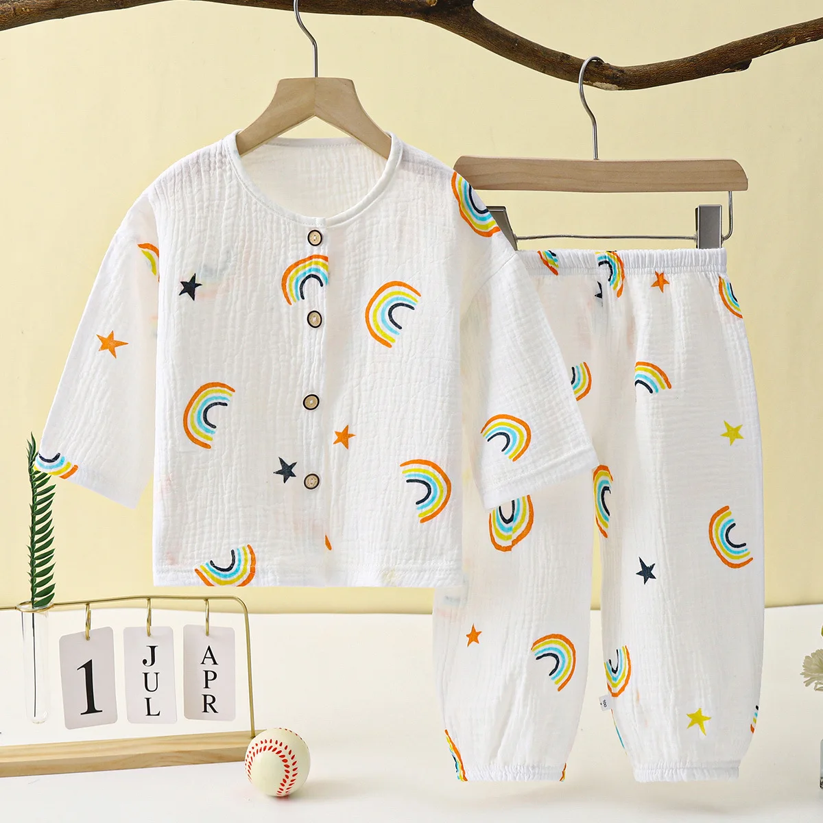 

New Summer Kids Thin Pajamas Boys Girls Cute Cartoon Print Cotton Yarn Shirt Top + Pants Clothes Sets Toddler Baby Loungewear