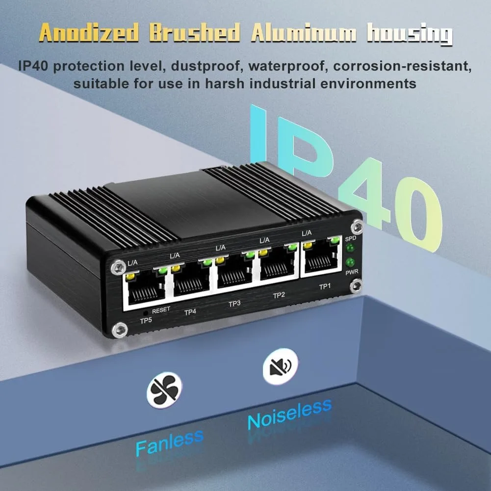 Managed 5-port PoE Switch 1Uplink+4PoE Industrial Gigabit Ethernet Switch Web Management,QoS,Vlan, Din rail & Wall mount