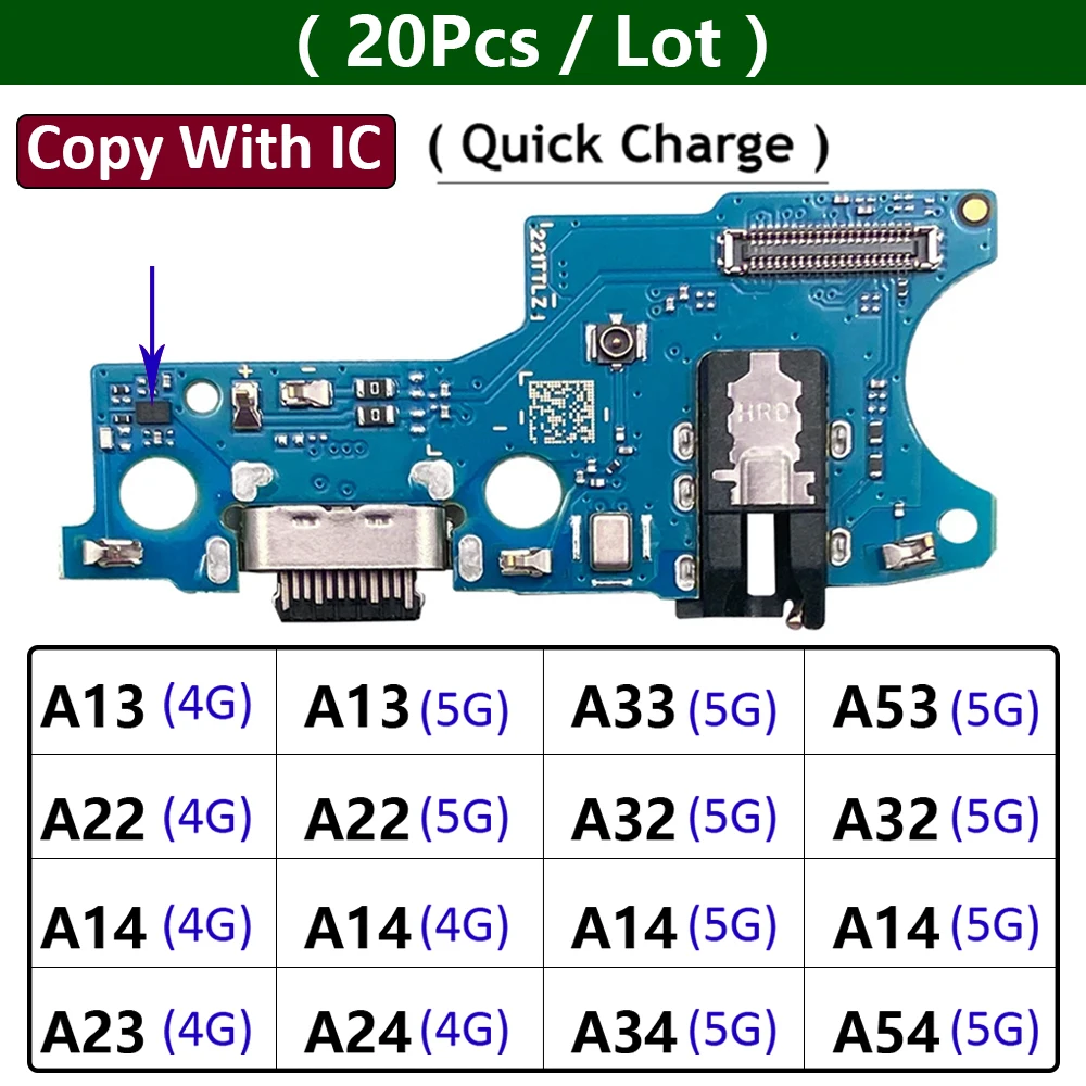 20Pcs, USB Charging Port Dock Charger Connector Board Flex Cable For Samsung A13 A23 A53 A22 A32 A14 A24 A34 A54 4G 5G A145 A146