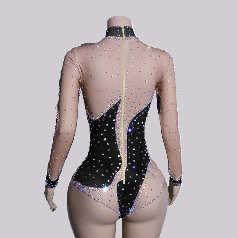 Ropa de escenario, traje de manga larga con diamantes de imitación blancos, disfraz de Drag Queen, artista femenino, club nocturno, GOGO, trajes de equipo de bailarines