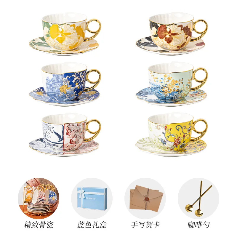 Coffee cup high-end exquisite ceramic cup and saucer set light luxury high-end British afternoon tea set wedding gift