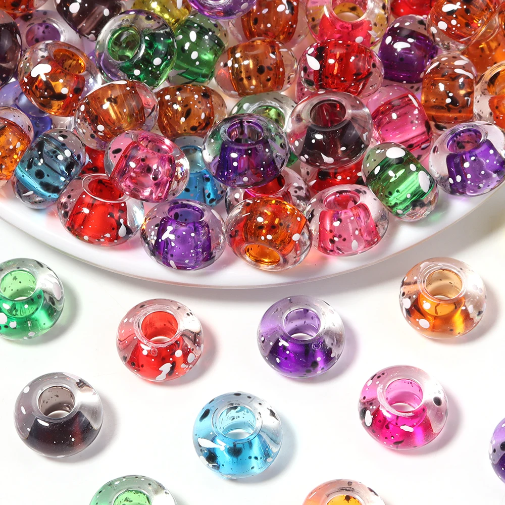 30pcs 8x14mm Transparent Colorful Ink Splash Acrylic Beads Big Hole Abacus Beads Loose Beads For DIY Bracelets Jewelry Making