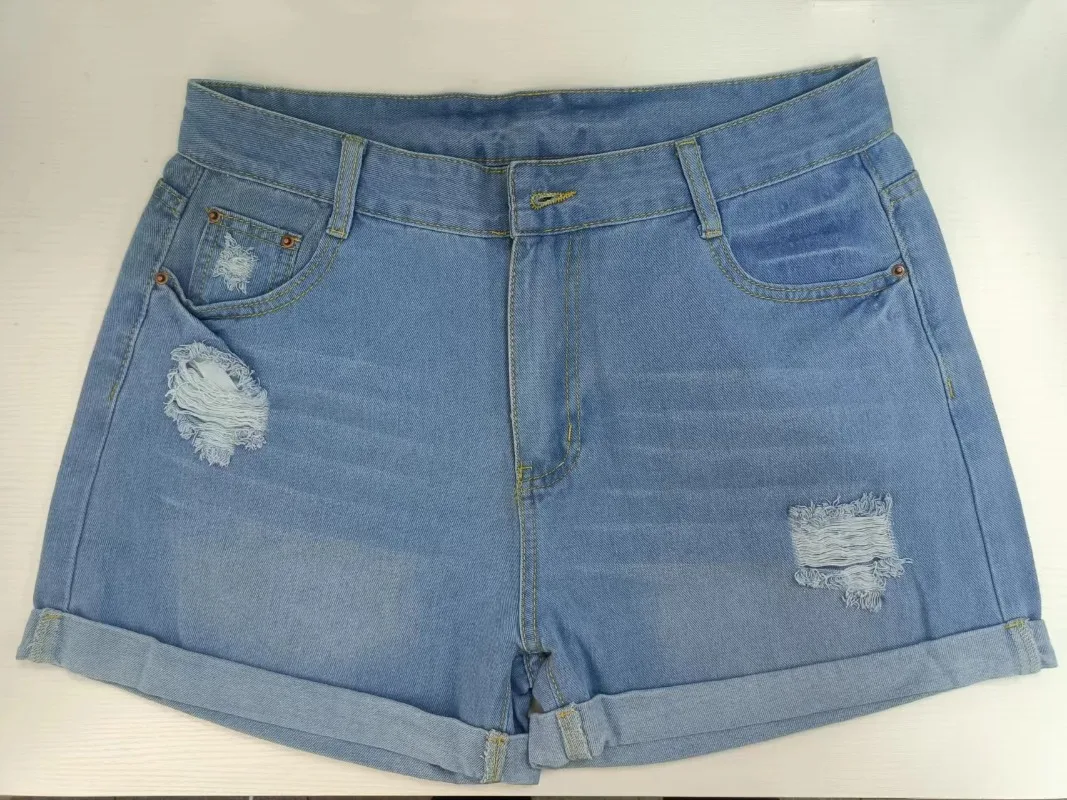 Mùa Hè 2021 Plus Kích Thước Quần Short Denim Indie Phong Cách Nữ Dáng Rộng Co Giãn Cao Cấp Rộng Chân Thẳng Quần Short Jean Dạo Phố