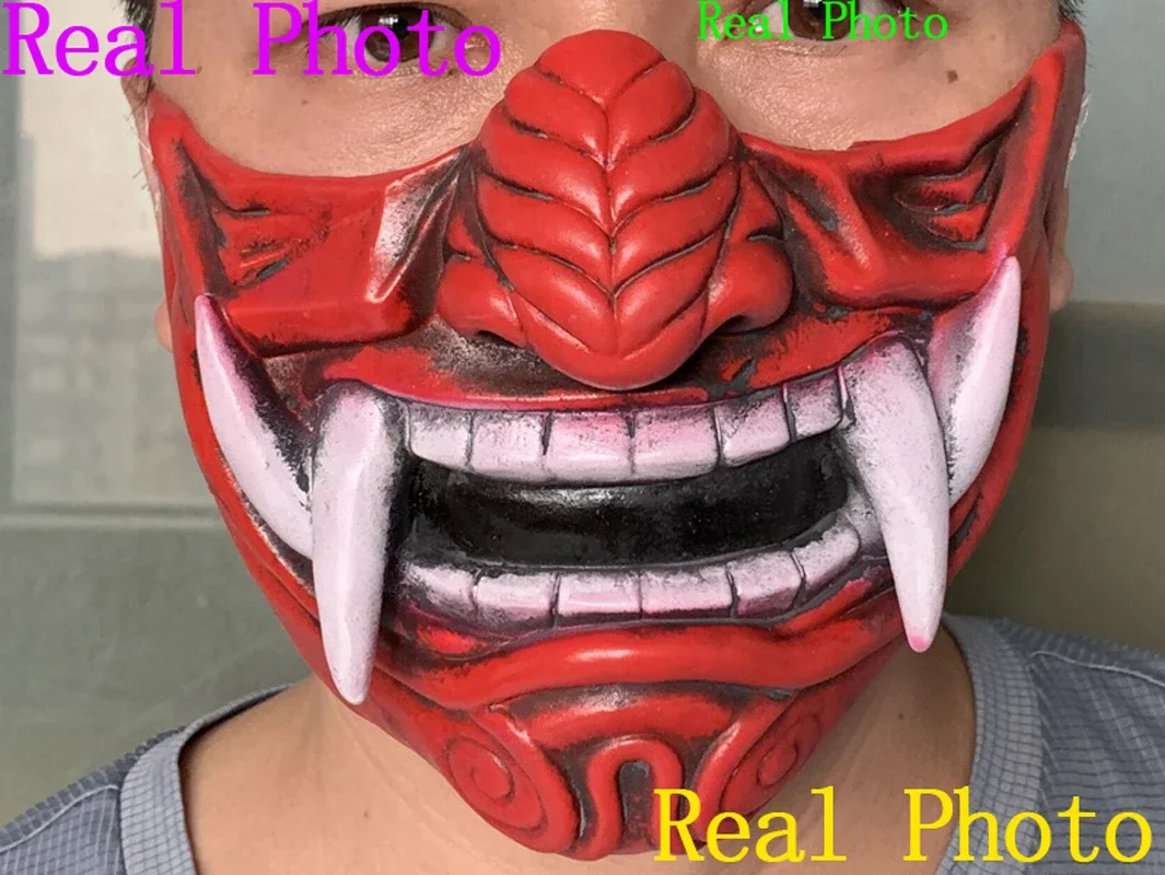 Soft Latex Adult Unisex Japanese Prajna Hannya Noh Kabuki Demon Oni Samurai Half Face Mask Halloween(Soft, Not Hard Material)