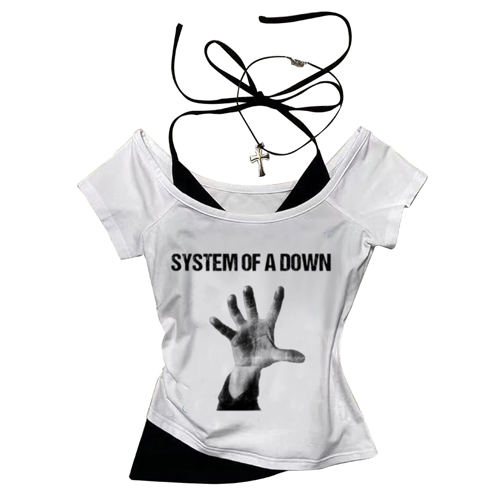 System of a Down cropped top women japanese cute meme anime korean fashion shirt scene  japan korean fashion manga kawaii