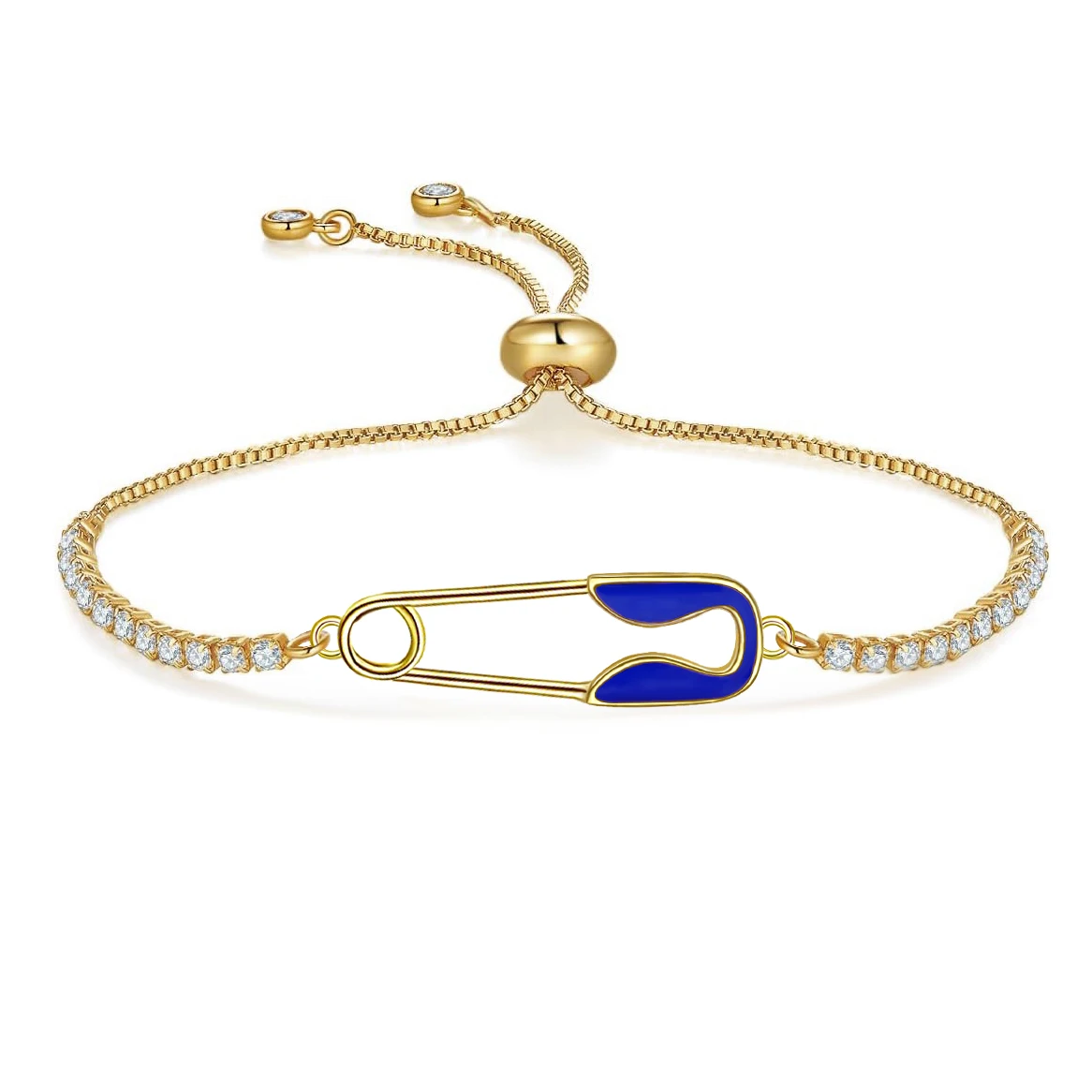 AAA Cubic Zirconia Crystal Chain Gold-plated Enamel Safety Pin Charm Bracelet Women 2025 New Fashion Adjustable Jewelry Gift