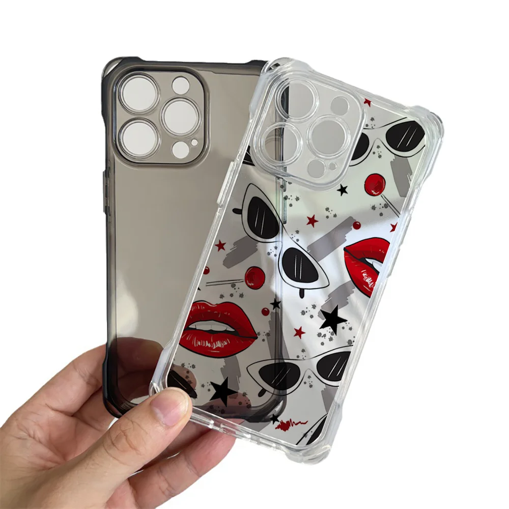 Beautiful Red lip print Collection Suitable for iPhone 16 Case Portable Four Corner Drop Protection Equip with hanging rope B#