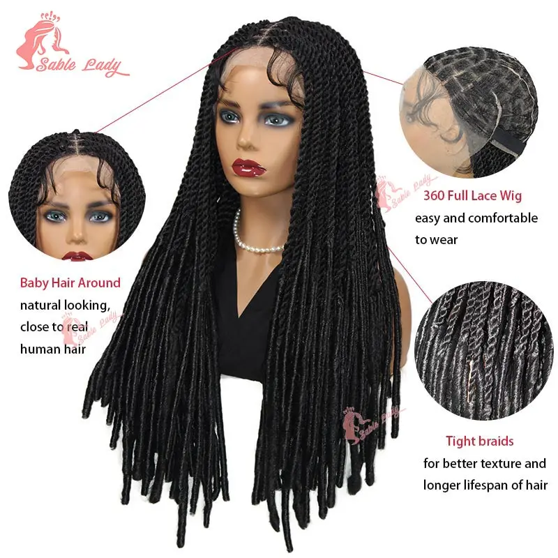 24 "Full Lace Gevlochten Pruiken Synthetische Knooploze Doos Vlechten Kant Voorkant Pruiken Voor Zwarte Vrouwen Vlinder Senegalese Twist Vlechten Pruik