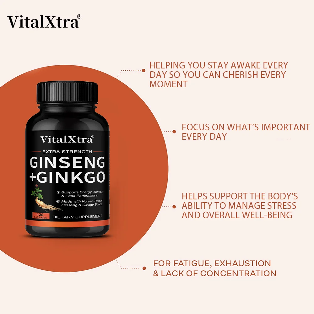 كبسولات الجينسنغ + الجنكة للطاقة والتركيز والأداء والحيوية ودعم المناعة وتعزيز صحة الدماغ وتنظيم الجهاز العصبي #4