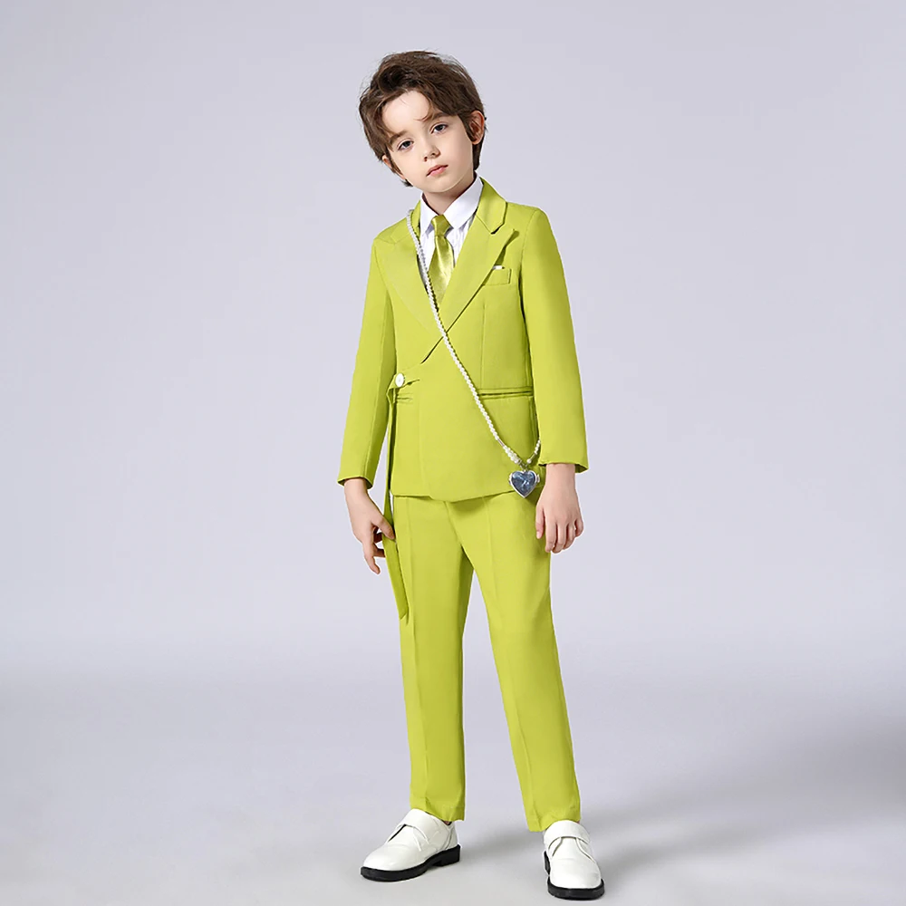 Fashion Boys Suits 2 Piece Latest Design Peak Lapel Blazer Sets with Belt High-end Casual Daily Solid Color Kids Clothes