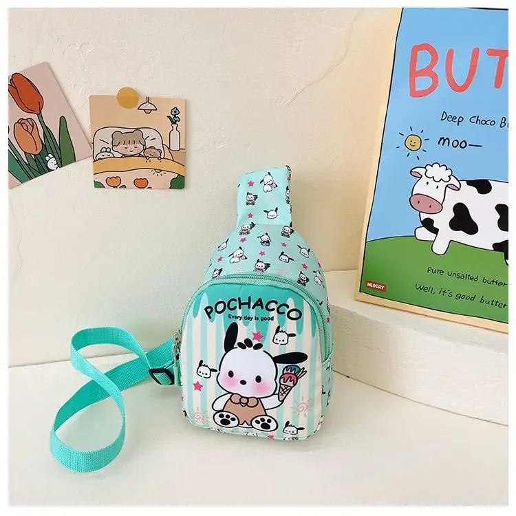 Hello Kitty Kids Shoulder Bag Sanrio Cute Cartoon Cinnamoroll Kuromi Large Capacity Canvas Chest Bag Girl Outdoor Small Backpack