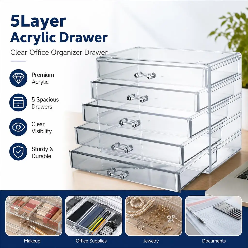 Clear Acrylic 5 Layer Desk Organizer for Office