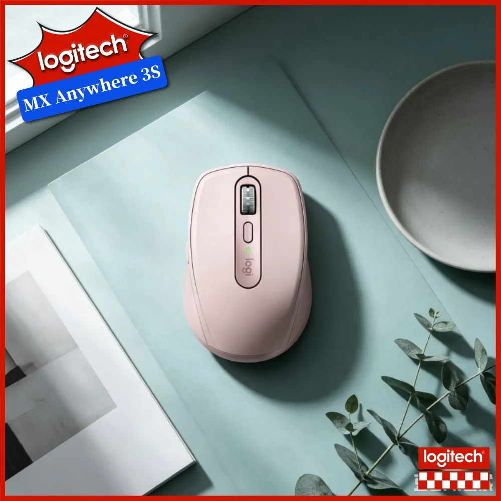 Ergonomic Logitech MX Anywhere 3S - 8K DPI Glass Tracking, Magspeed Wheel, Quiet Clicks, Office & Travel Use