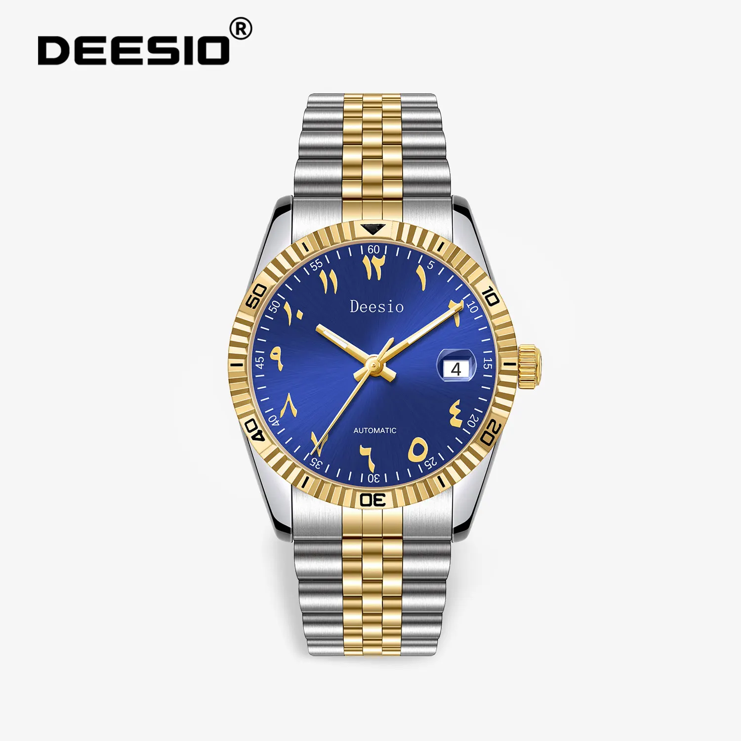 Deesio Luxuriöse automatische mechanische Uhr für Herren, Edelstahl, Skelett, Business-Kalender, wasserdicht, Tag und Datum, Herrenuhren
