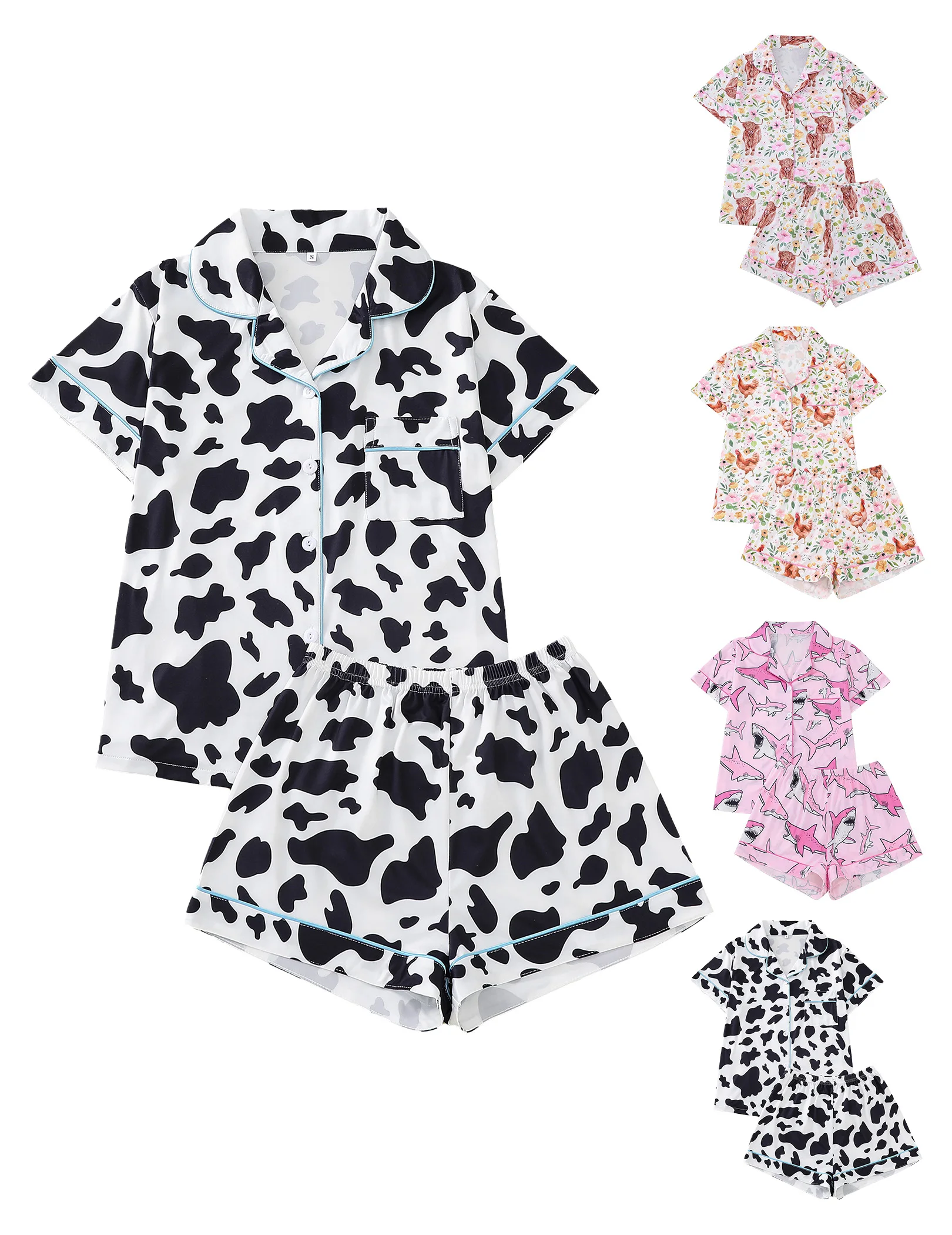 

Womens 2 Piece Animal Print Sleepwear Sets Short Sleeve Button Down Shirt & Shorts Pjs Sets Nightwear Pjs Lounge Sets for Summer