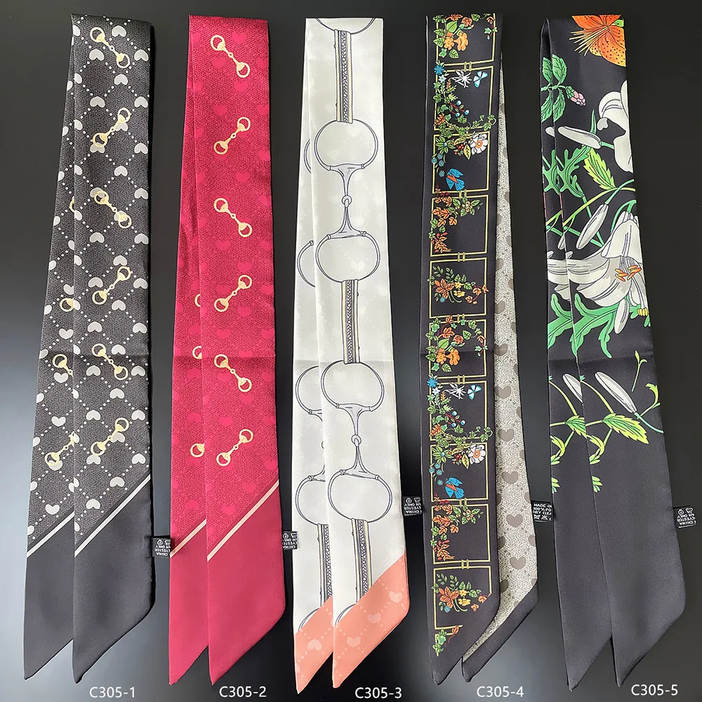 

2024 Роскошный шелковый шарф из полиэстера с замком в виде подковы, женский всесезонный декоративный тонкий шарф, повязка на голову 90*5 см