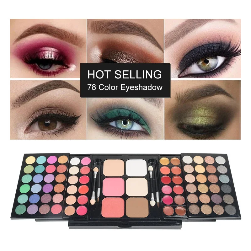 74/78 Colors Glitter Eyeshadow Palette Matte Waterproof Long Lasting Pressed Powder Cosmetics Kit Fashion Women Makeup Tools