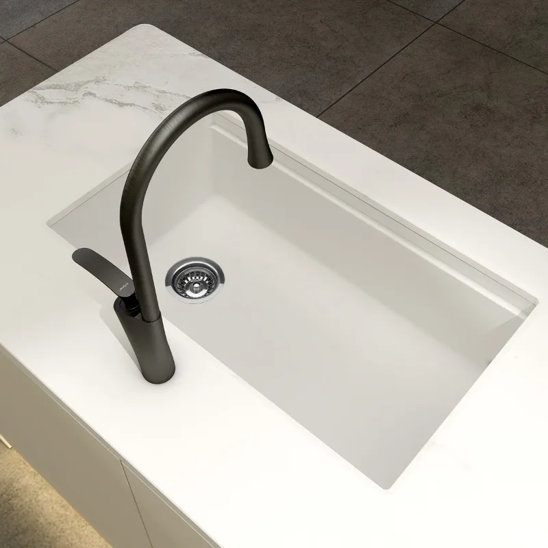 

Kitchen vegetable basin large single slot quartz stone under the counter basin dishwasher household white quartz stone sink