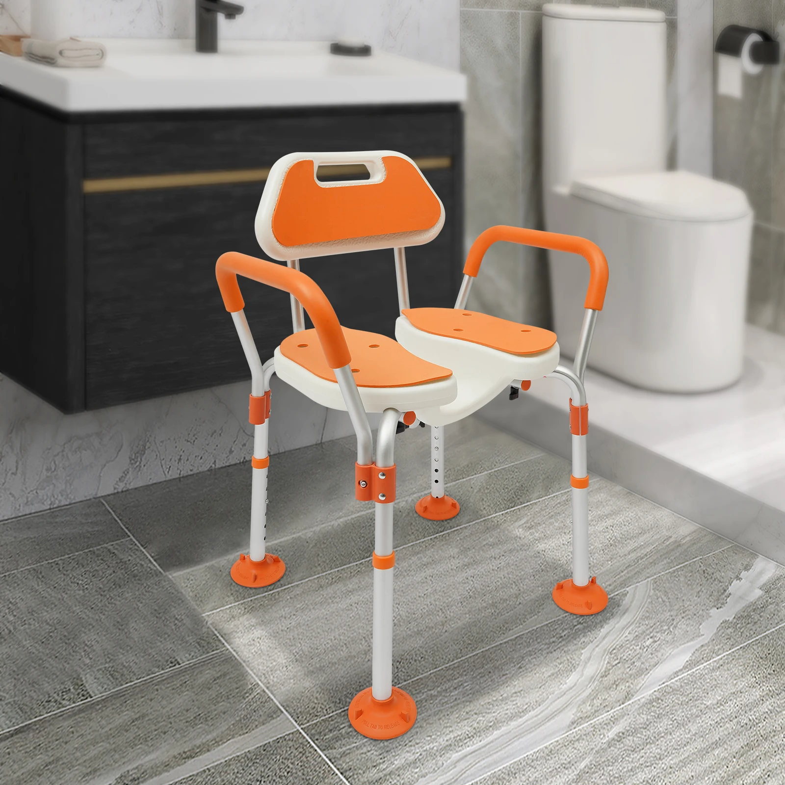 Shower Chair, Height Adjustable Shower Chair with Backrest, Armrests, Bath Chair for Seniors, Pregnant Women, Disabled People