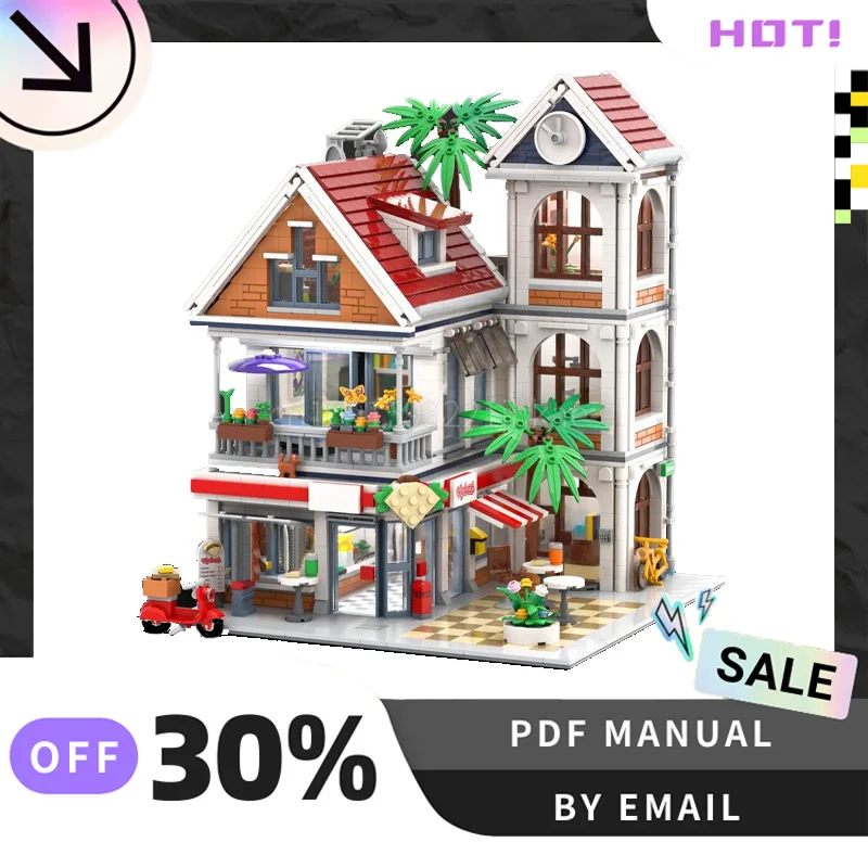 

[2903 шт.] индивидуальный MOC Townhouse с магазином кебаба, набор креативных строительных блоков, игрушки STEM, комплект строительной модели, подарки на день рождения