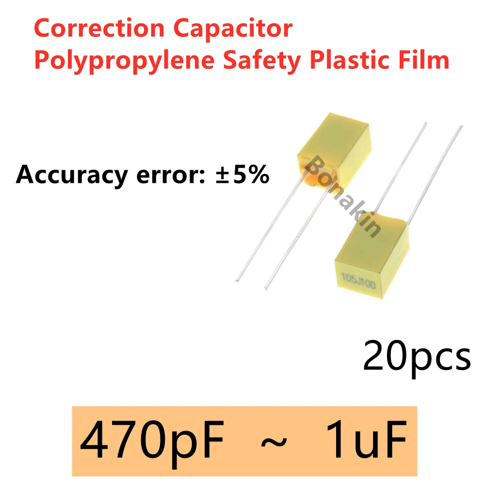 20 Buah Kapasitor Koreksi 100V Film Plastik Pengaman Polipropilena 1 2.2 10nF 22nF 33 47nF 100nF 0.1uF 220nF 470nF 560 680nF pF