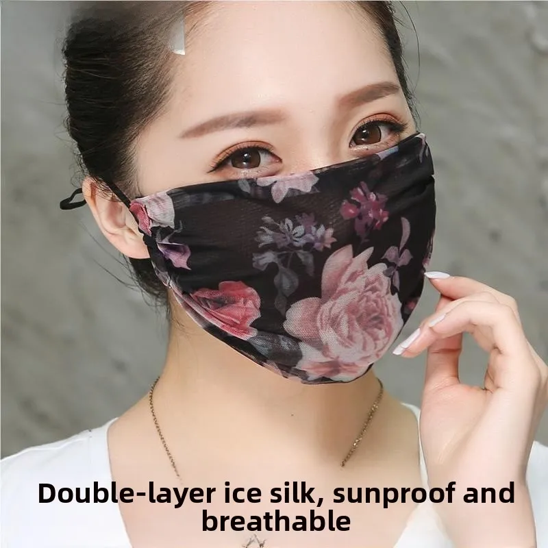 

Ultra-Thin Lace Mesh Women's Mask Ice Silk Breathable Hole Korean Style Lady Sunscreen UV Protection Spring Season Adult Size