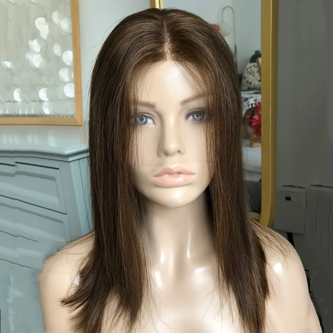 

Мягкий прямой коричневый парик из еврейских человеческих волос 26 дюймов с шелковой основой 5x5, HD-кружевом, европейскими волосами, предварительно проработанными волосяными линиями и эффектом baby hair, для повседневного использования