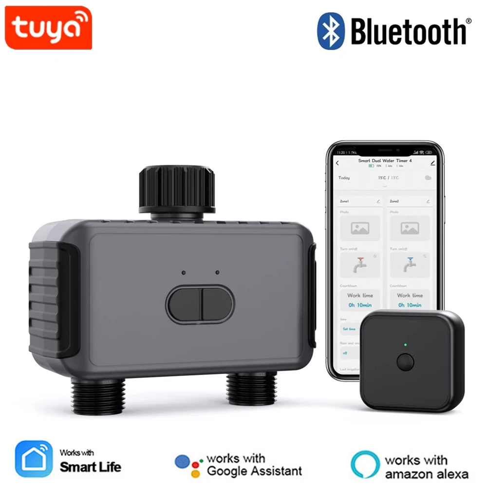 Tuya Smart Garden Watering Timers 2 Outlet Sprinkler Drip Irrigation Controller Water Valve Rain Delay Programmable Controllers