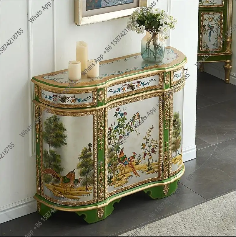

Китайский росписной шкаф в стиле фэн-шуй для прихожей, тумба для обуви, декоративный шкаф для гостиной с ручной росписью пейзажей