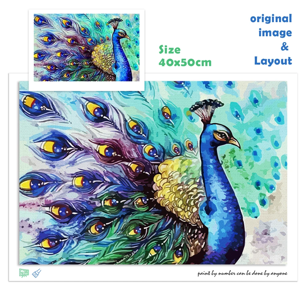 CHENISTORY Frameless Peacock Animals DIY Painting By Numbers Kits Acrylic Paint By Numbers Home Wall Art Decor Unique Gift
