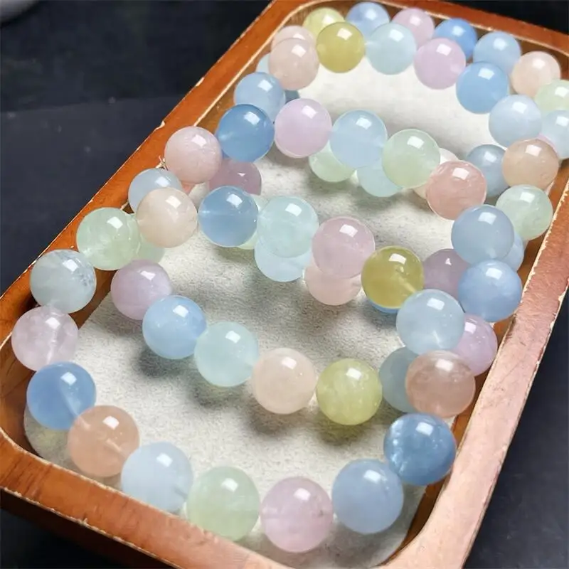 

12MM Natural Morganite Bracelet Handmade Crystal Jewelry Stretch Bangle Children Birthday Holiday Gift 1pcs