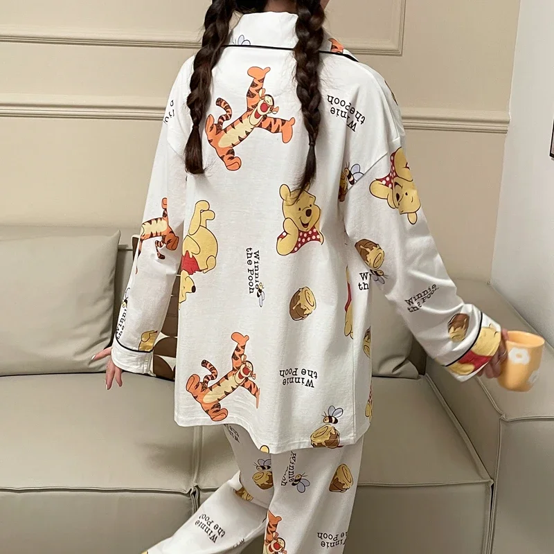 Disney Winnie the Pooh cotton pajamas autumn and autumn new cartoon long-sleeved loose with chest pad women\'s pajamas loungewear