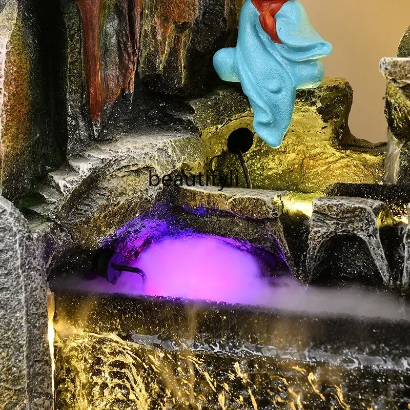 P3 New Chinese rockery flowing water fountain landscape water curtain wall office living room decoration cycle ornament