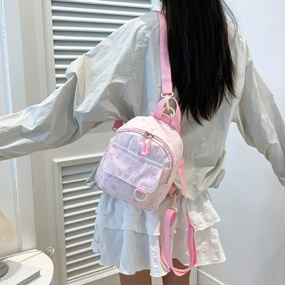 Cute Nylon Mini Shoulder Bag Strawberry Print Large Capacity Student Backpack Waterproof Soft Children Bookbag For Girls