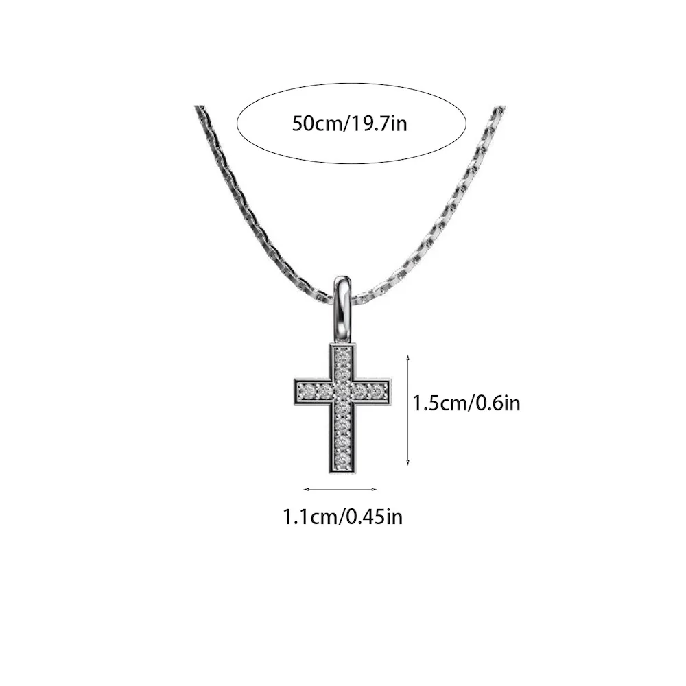 Edelstahl-Kristallkreuz-Anhänger-Halskette Hip-Hop Stahlfarben Edelstahl-Halskette für Männer Retro-Schmuck Trend-Accessoires – Detail 2