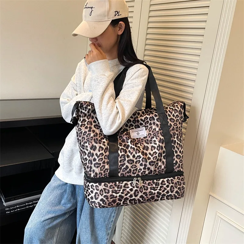Modische Leopardenmuster-Reisetasche Sport- und Fitnesstasche Yoga-Handtasche Geeignet für Reisen, Fitness, Tourismus, Yoga und Andere Aktivitäten – Detail 9