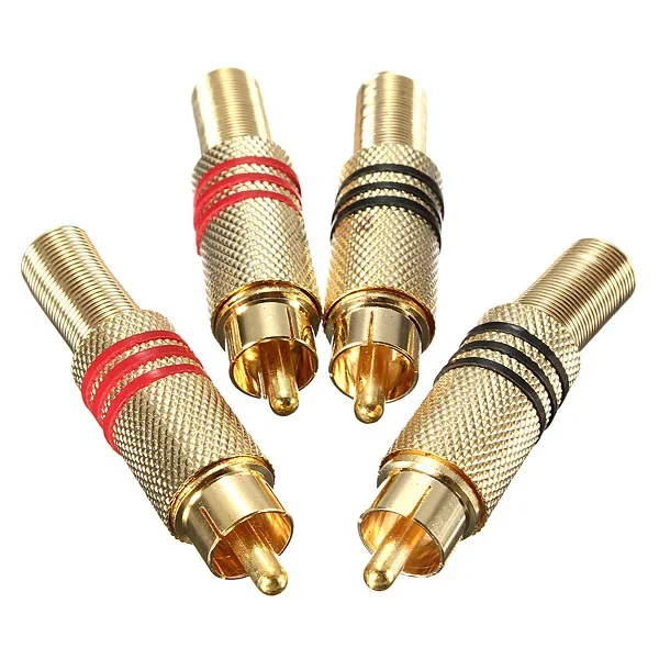 Adaptador de Cable de Audio y vídeo para altavoces, conector macho RCA dorado para soldar, 4 piezas, 2 pares