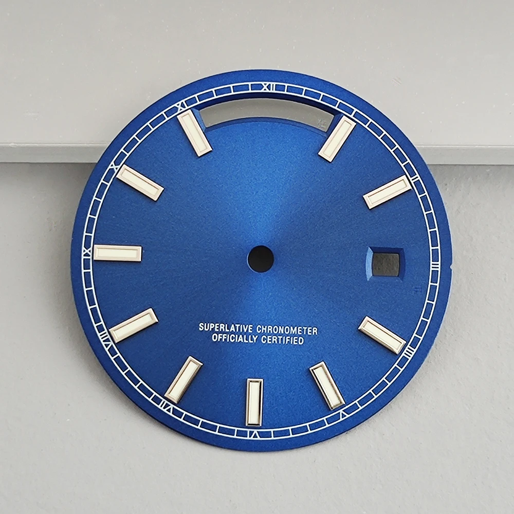 31mm Dial Fit Miyota 8285 Automatic Movement, Sunray Brushed Sterile Dial Day Date DIY Watch Mod Replacement Parts Multi Colors