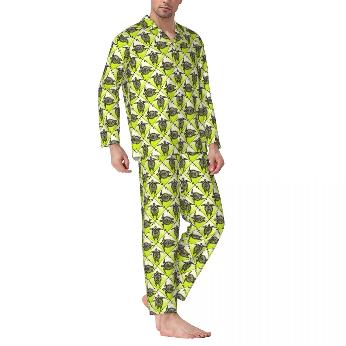 Sea Turtles Sleepwear Spring Retro Animal Casual Oversized Pajama Sets Men Long-Sleeve Warm Bedroom Custom Home Suit