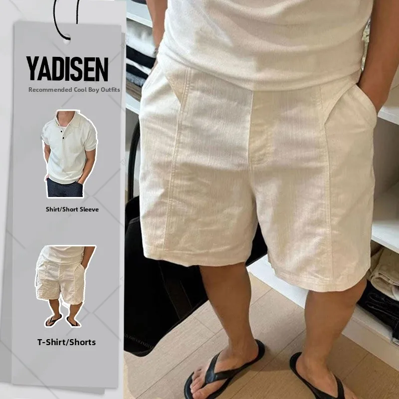 

Белые мужские летние шорты из хлопково-льняной смеси, повседневные брюки-бермуды с прямыми штанинами, средней посадкой, низким содержанием эластана, полиэстер
