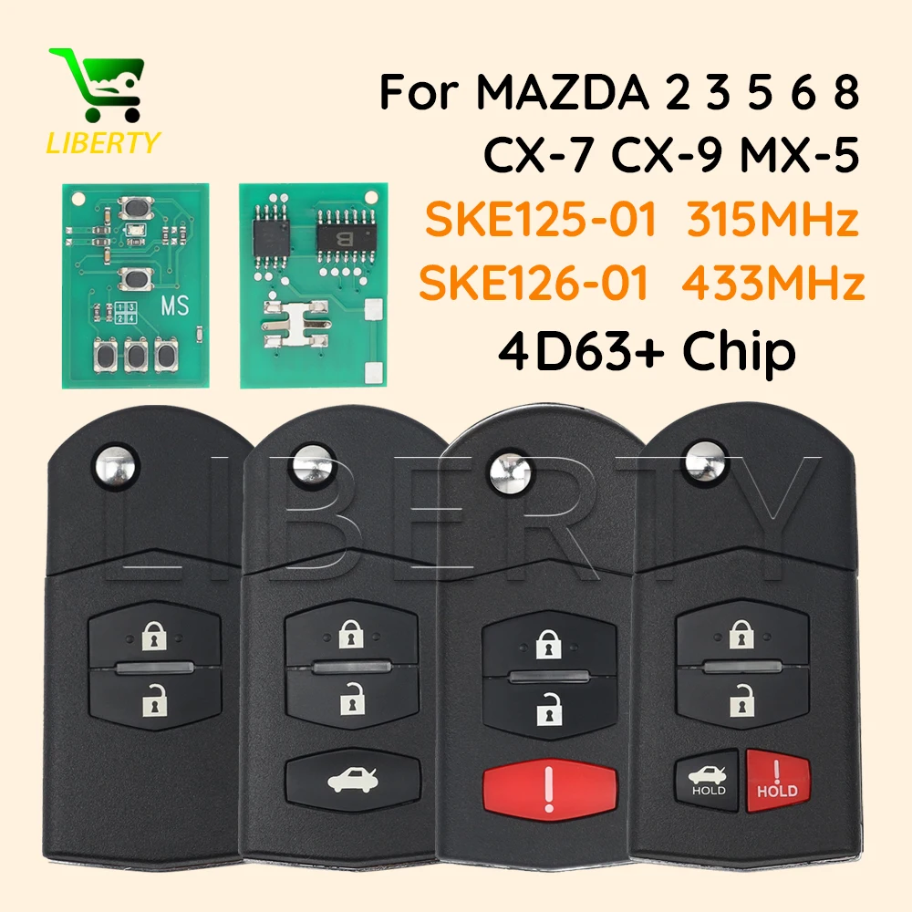 

Ly For Mazda 2 3 5 6 8 CX-7 CX-9 MX-5 BGBX1T478SKE125-01/SKE126-01 CC43-67-5RYC Flip Remote Car Key Fob 315/433Mhz 4D63+ Chip