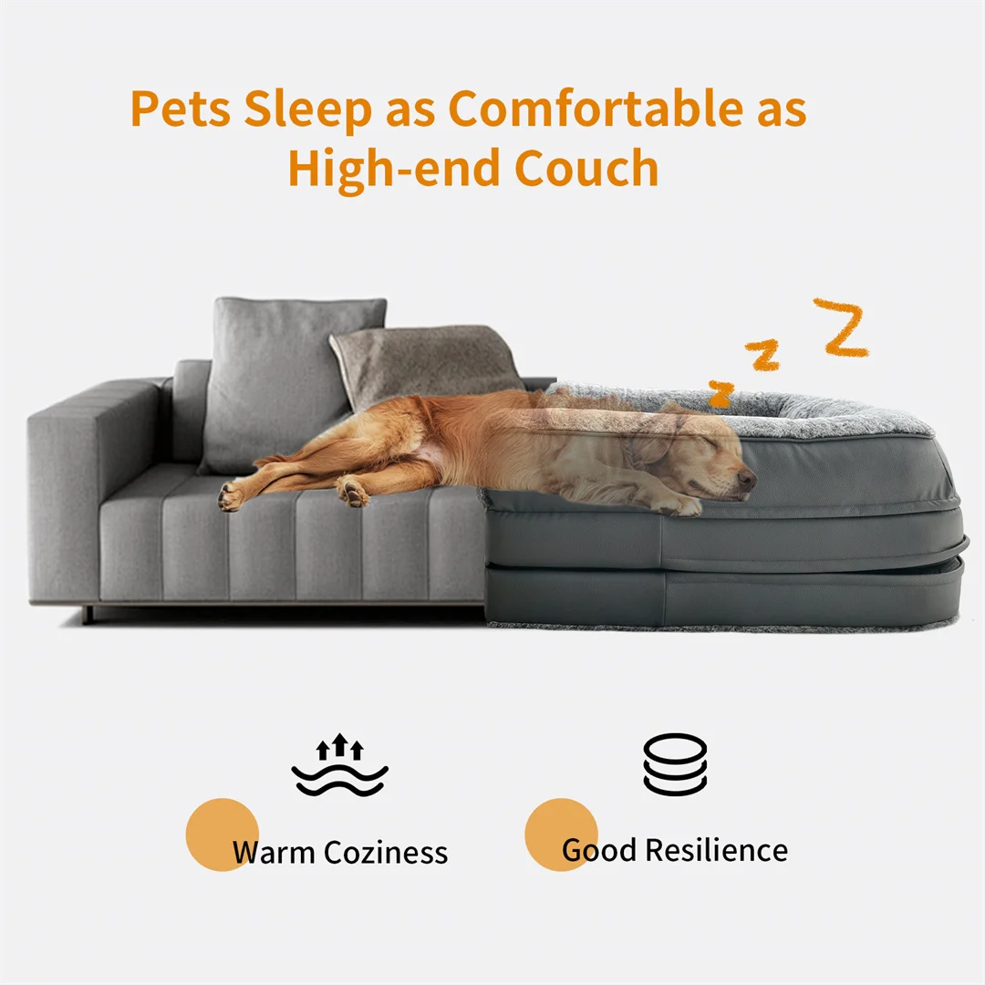 180cm Giant Dog Bed, Human Size Foldable Orthopedic Pet Bed with Plush Cover, Extra Large Calming Dog Mattress