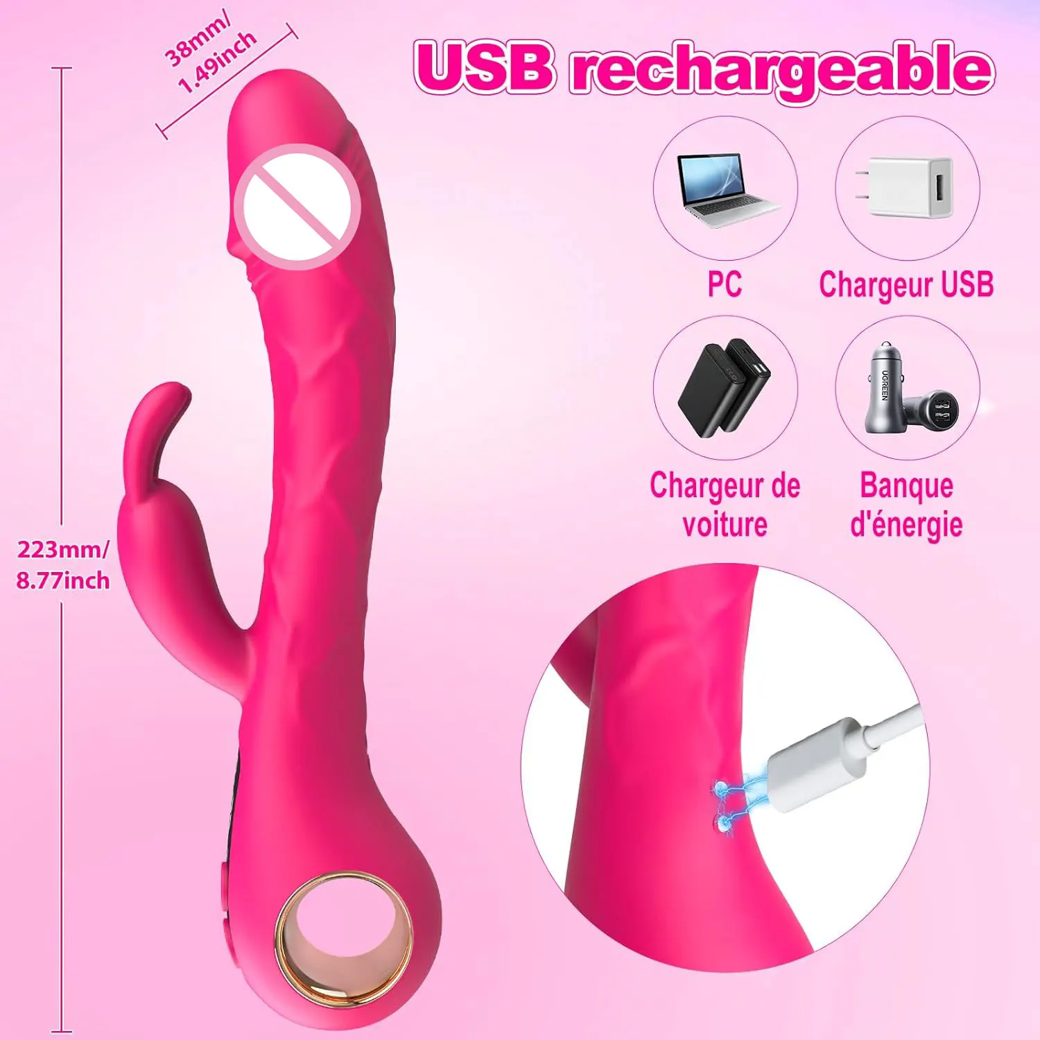 2-in-1 G-Punkt-Kaninchen-Vibrator, LCD-Display, vibrierender Klitorisstimulator, realistischer Dildo-Vibrator, G-Punkt-Sexspielzeug für Erwachsene für Frauen