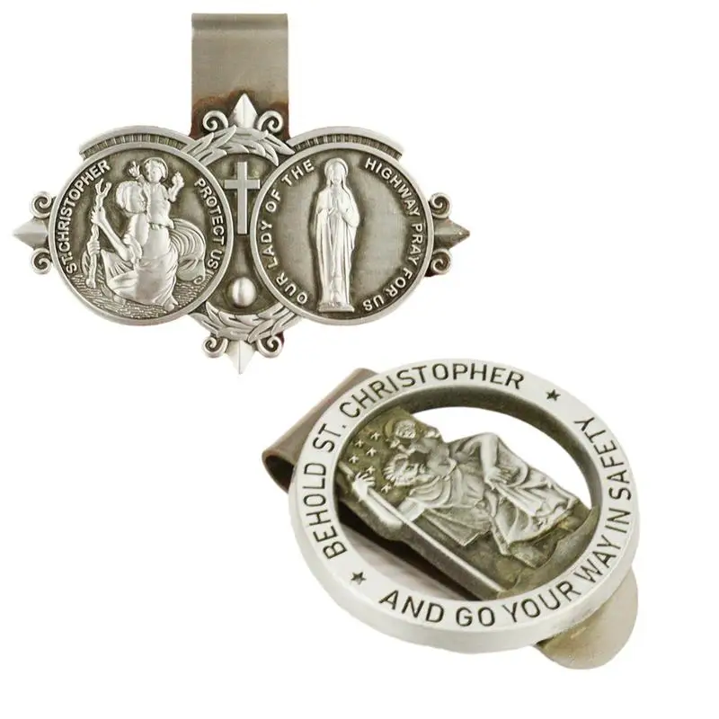 Saint Christopher Visor Clip Car Decorative Badge Visor Clips Auto Visor decor Accessories Driving Amulet Patron Saint Periapt