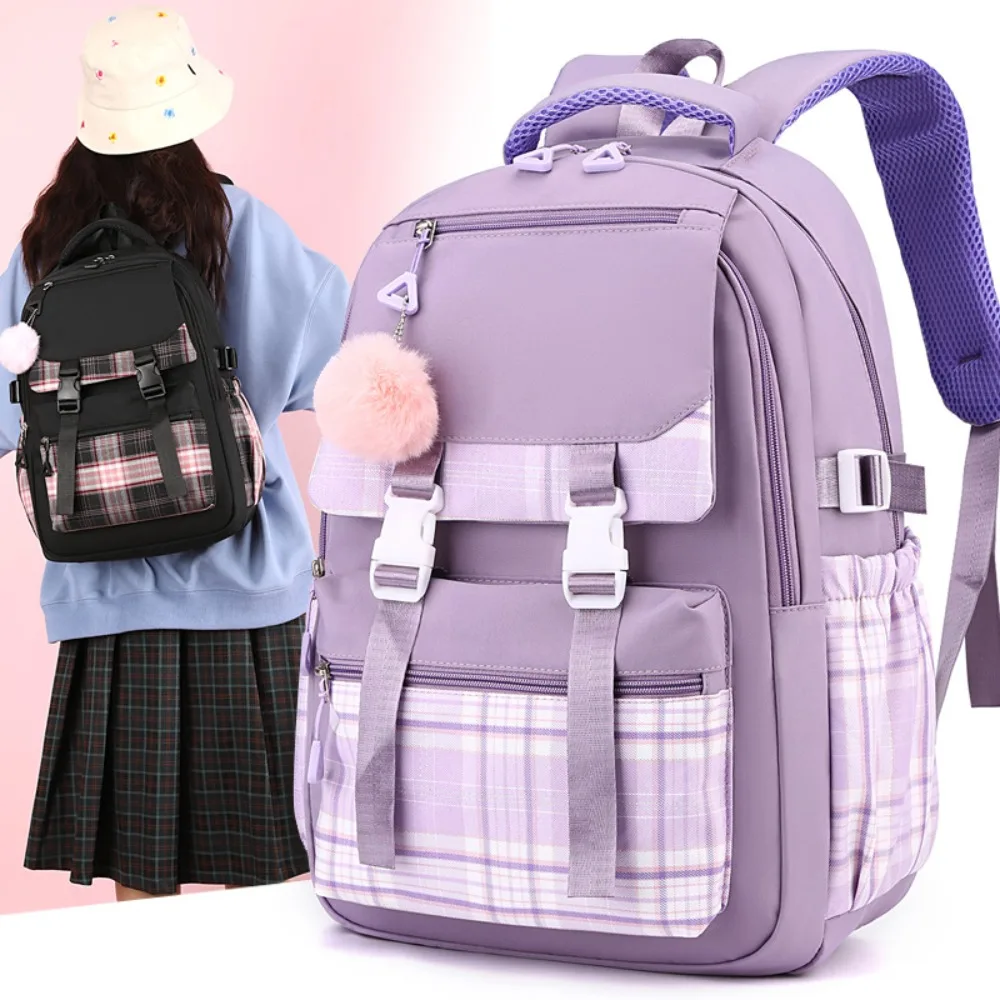 

Simple Nylon Student Backpack Harajuku Large Capacity Shoulders Bag Commute with Pendant Korean Style School Bag Travel